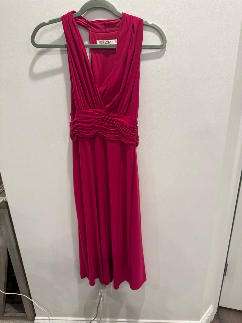 Evan Picone Fuchsia Sleeveless Midi Dress with Ruched Waist
